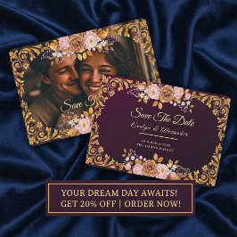 Elegante königliche Blumen-„Save-the-Date“-Vorlage Save The Date