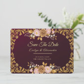 Elegante königliche Blumen-„Save-the-Date“-Vorlage Save The Date (Stehend Vorderseite)