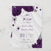elegante königliche lila silbergraue blumengeschmü save the date (Vorne/Hinten)