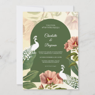 Elegante königliche Pfauen-Grün-Blumen-Hochzeit Einladung