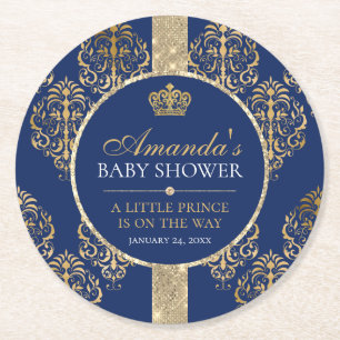 Elegante königliche Prinz Baby Shower Runder Pappuntersetzer