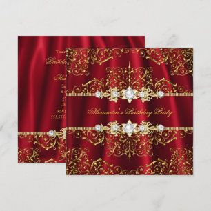 Elegante königliche Rot- und Gold-Damaskus-Geburts Einladung