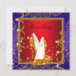 Elegante Königliche Rote Königblaue Goldene Schuhe Einladung