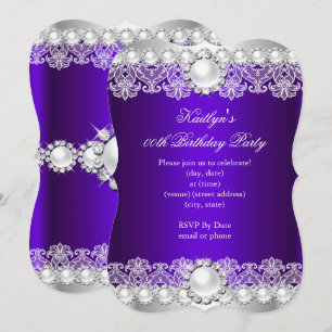 Elegante königliche violette Spitze Perlen Geburts Einladung