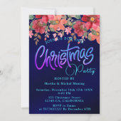 Elegante königsblaue blühende Imitate Silber Weihn Einladung (Vorderseite)