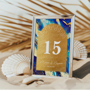 Elegante königsblaue goldene Tischkarten für die H Tischnummer