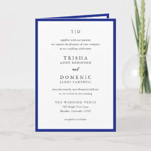 Elegante königsblaue moderne Hochzeit mit Monogram Einladung