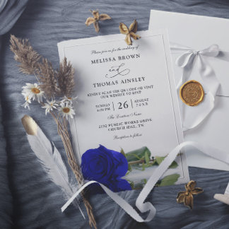 Elegante königsblaue Rose Budget QR-Code Hochzeit Einladung