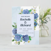 Elegante königsblaue Rose Einladungskarte für Hoch Einladung (Stehend Vorderseite)