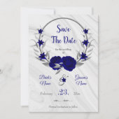 elegante königsblaue silbergraue Blüte rettete das Save The Date (Vorderseite)