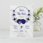 elegante königsblaue silbergraue Blüte rettete das Save The Date (Stehend Vorderseite)