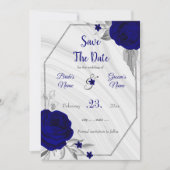 elegante königsblaue silbergraue Blüte Save The Date (Vorderseite)