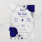 elegante königsblaue silbergraue Blüte Save The Date (Vorne/Hinten)