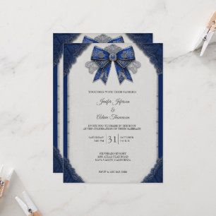 Elegante königsblaue Vintage-Spitze-Hochzeitseinla Einladung