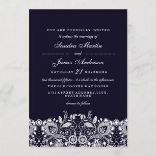 Elegante königsblaue weiße Spitzen-Hochzeitseinlad Einladung