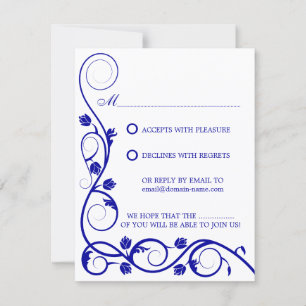 Elegante königsblaue weiße Wirbel RSVP / Antwortka Einladung