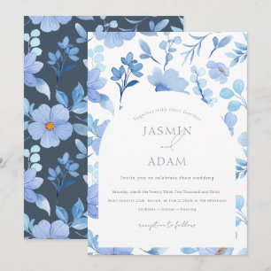 Elegante königsblaue Wildblumen-Hochzeit Einladung