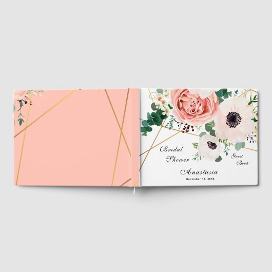 Elegante Korallen Blume Brautparty Blütenstaub Gästebuch (Voll)