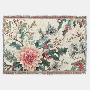 Elegante Korallen-Dahlie-Stechpalme-Weihnachten-Cr Decke