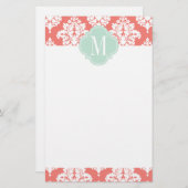 Elegante Korallen Damask Personalisiert Briefpapier (Vorne/Hinten)