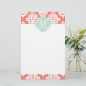 Elegante Korallen Damask Personalisiert Briefpapier (Stehend Vorderseite)