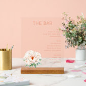 Elegante Korallen-Minimalist-Bar-Speisekarte Acrylschild (Hochzeit)