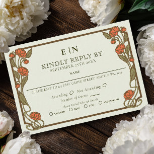 Elegante Korallen-Pfingstrose Art Nouveau Floral H RSVP Karte