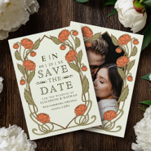 Elegante Korallen-Pfingstrose Art Nouveau Florale 