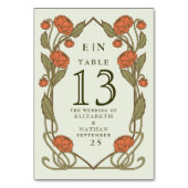 Elegante Korallen-Pfingstrose im Jugendstil, Flora Tischnummer (Rückseite)