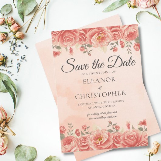 Elegante Korallen Rose Aquarell Peach Floral Save The Date