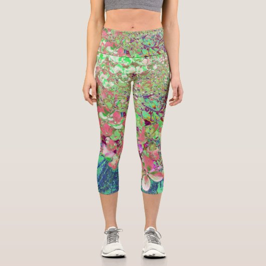 Elegante Korallen und Chartreuse Limelight Hydrang Capri Leggings (Vorderseite)