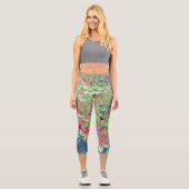 Elegante Korallen und Chartreuse Limelight Hydrang Capri Leggings (Vorderseite)