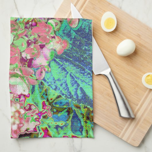 Elegante Korallen und Chartreuse Limelight Hydrang Geschirrtuch (Viertel Falte)