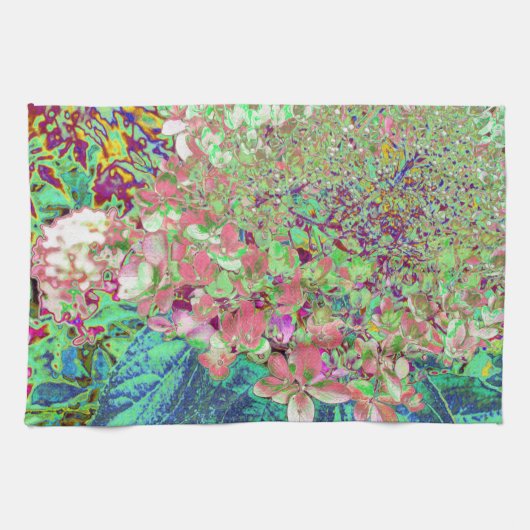Elegante Korallen und Chartreuse Limelight Hydrang Geschirrtuch (Horizontal)