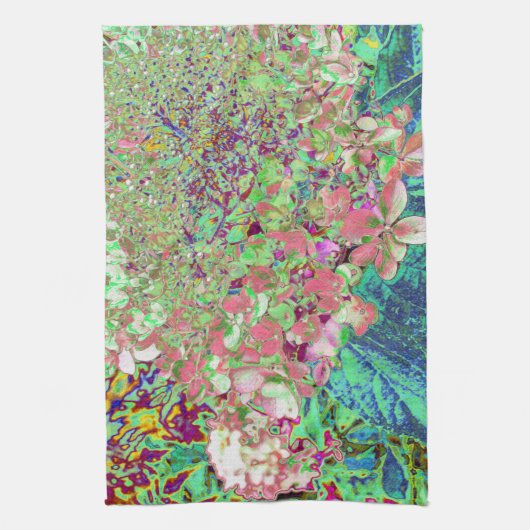 Elegante Korallen und Chartreuse Limelight Hydrang Geschirrtuch (Vertikal)