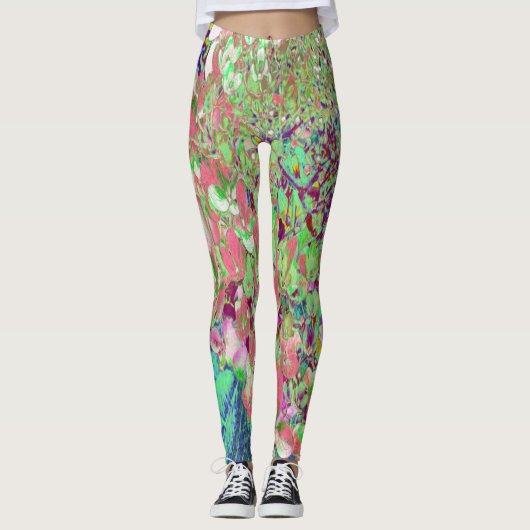 Elegante Korallen und Chartreuse Limelight Hydrang Leggings (Vorderseite)
