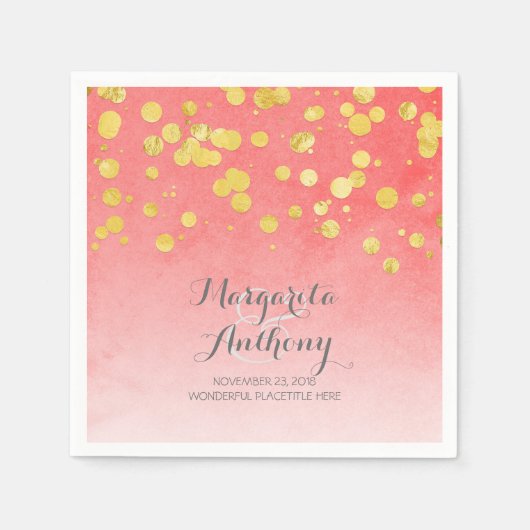 Elegante Korallen- und Goldhochzeit Serviette (Vorderseite)