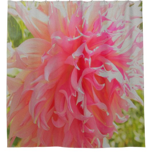 Elegante Korallen und rosa Dekorative Dahlia Duschvorhang (Vorderseite)