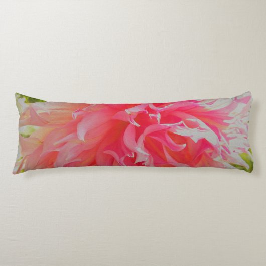 Elegante Korallen und rosa Dekorative Dahlia Seitenschläferkissen (Vorderseite)