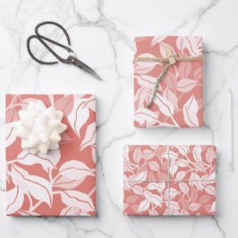 Elegante Korallenblatt-Kanal-Silhouette Geschenkpapier Set