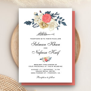 Elegante korallenflorale islamische Hochzeit Einladung