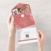 Elegante Korallenhochzeit All In One Einladung (Abreißen)