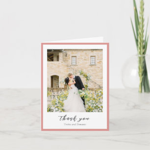 Elegante Korallenrosa Foto Moderne Hochzeit Dankeskarte