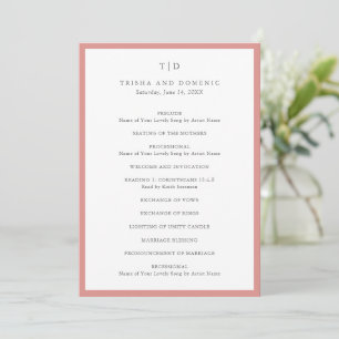 Elegante Korallenrosa-Monogramm Moderne Hochzeit Programm