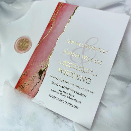 Elegante Korallenrosa und Goldene Hochzeit Folieneinladung