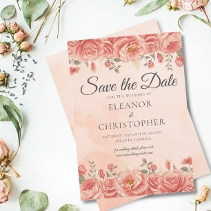 Elegante Korallenrosen Aquarell Pfirsich Floral Save The Date
