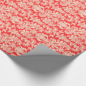 Elegante Korallenrot- und Cremfloral-Damasken Geschenkpapier (Ecke)