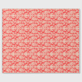 Elegante Korallenrot- und Cremfloral-Damasken Geschenkpapier (Flach)