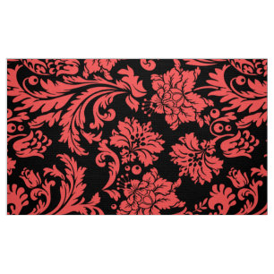 Elegante korallenrote und schwarzflorale Damaskus Stoff