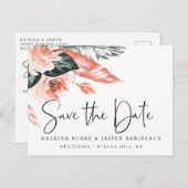 Elegante Korallentropen Save the Date Ankündigungspostkarte (Vorne/Hinten)